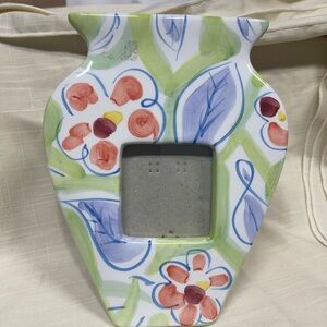 VTG Terragraphics Vase Shaped Picture Frame 3x3" Flower New Hand Painted 1997